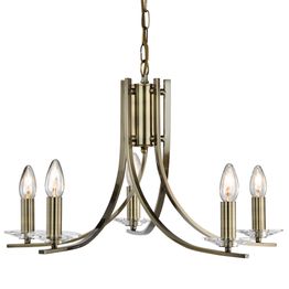 Ascona 5Lt Pendant - Antique Brass Metal &amp; Glass
