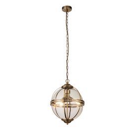 Coronet 3Lt Pendant - Antique Brass Metal &amp; Glass