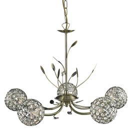 Bellis II 5Lt Pendant- Antique Brass &amp; Clear Glass