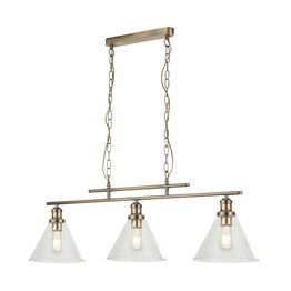 Pyramid 3Lt Pendant - Antique Brass &amp; Glass Shades