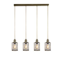 Pipes 4Lt Bar Pendant - Antique Brass Metal &amp; Seeded Glass