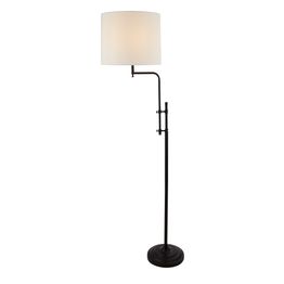 Munich Floor Lamp - Matt Black Metal &amp; Natural Linen Shade