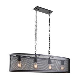 Fishnet 4Lt Oval Pendant - Matt Black Metal &amp; Mesh Shade