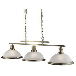 Bistro 3Lt Bar Pendant - Antique Brass Metal &amp; Acid Glass