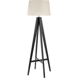 Easel Floor Lamp - Dark Wood &amp; Cream Linen Shade
