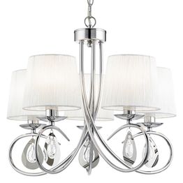 Angelique 5Lt Pendant - Chrome, Clear Glass &amp; White Fabric