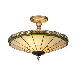 New York 2Lt Semi-Flush - Brass Metal &amp; Stained Glass
