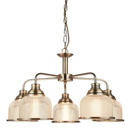 Bistro II 5Lt Pendant -Antique Brass &amp; Holophane Style Glass