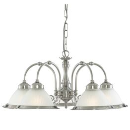 American Diner 5Lt Pendant - Satin Silver &amp; Acid Glass
