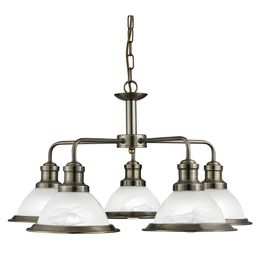 Bistro 5Lt Pendant - Antique Brass Metal &amp; Acid Glass
