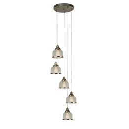 Bistro II 5Lt Pendant - Satin Silver &amp; Holophane Style Glass