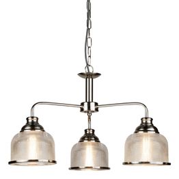 Bistro II 3Lt Pendant- Satin Silver &amp; Holophane Style Glass