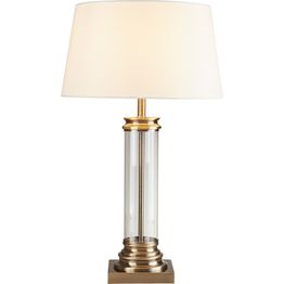 Pedestal Table Lamp - Antique Brass, Glass &amp; Cream Fabric