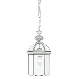 Bevelled Lantern Pendant - Chrome Metal &amp; Clear Glass