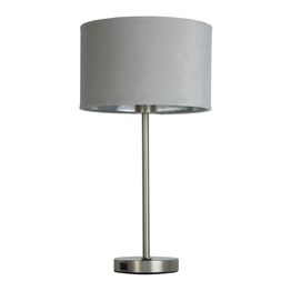 Finn USB Table Lamp - Satin Nickel Metal &amp; Grey Velvet Shade