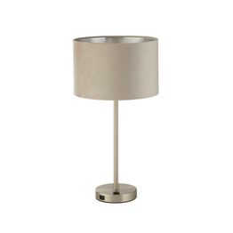 Finn USB Table Lamp -Satin Nickel Metal &amp; Taupe Velvet Shade