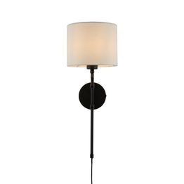 Munich Wall Light - Matt Black Metal &amp; Natural Linen Shade