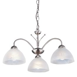 Milanese 3Lt Pendant - Satin Silver Metal &amp; Alabaster Glass