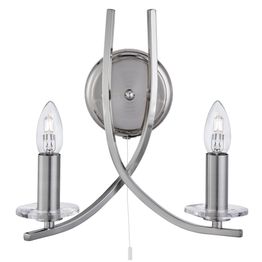 Ascona 2Lt Wall Light - Satin Silver &amp; Clear Glass Sconces