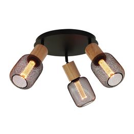 Spinny 3Lt Round Spotlight - Wood &amp; Matt Black Metal