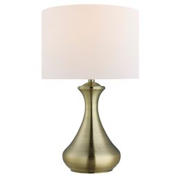 Touch Table Lamp - Antique Brass Metal & Ivory Fabric Shade