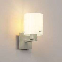 Brita Ribbed Single Switched Wall Lamp, 1 Light, E27, Beige Stone/Gloss White Wide Line Glass