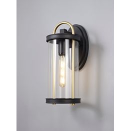 Georgia Large Wall Lamp, 1 x E27, Black &amp; Gold/Clear Glass, IP54, 2yrs Warranty