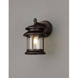 Garland Down Round Wall Lamp, 1 x E27, IP44, Antique Bronze/Clear Seeded Glass, 2yrs Warranty