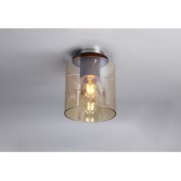 Brita Round Ceiling Flush, 1 Light Flush Fitting E27, Mocha/Amber Glass
