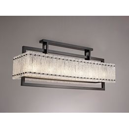 Selena Large Linear Pendant, 12 Light E27, Matt Black/Crystal Sand Glass Item Weight: 20.2kg