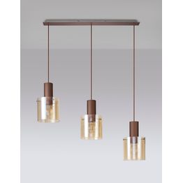 Brita Linear Pendant, 3 Light Adjustable E27, Mocha/Amber Glass