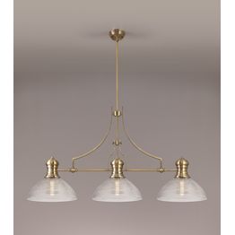 Lucinda 3 Light Linear Pendant E27 With 33.5cm Prismatic Glass Shade, Antique Brass, Clear