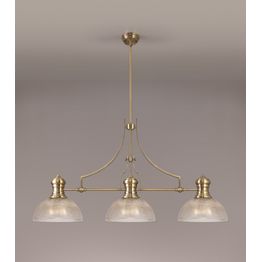 Lucinda 3 Light Antique Brass Linear Pendant With 30cm Prismatic Dome Glass Shade