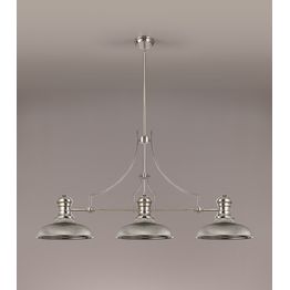 Lucinda 3 Light Linear Pendant E27 With 30cm Round Glass Shade, Polished Nickel, Smoked