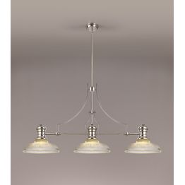 Lucinda 3 Light Linear Pendant E27 With 30cm Round Glass Shade, Polished Nickel, Clear