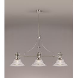 Lucinda 3 Light Linear Pendant E27 With 30cm Bell Glass Shade, Polished Nickel, Clear
