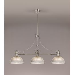 Lucinda 3 Light Linear Pendant E27 With 30cm Dome Glass Shade, Polished Nickel, Clear
