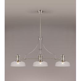 Lucinda 3 Light Linear Pendant E27 With 30cm Flat Round Glass Shade, Polished Nickel, Clear