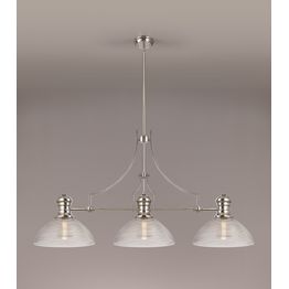Lucinda 3 Light Linear Pendant E27 With 33.5cm Prismatic Glass Shade, Polished Nickel, Clear