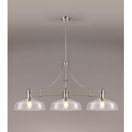 Lucinda Linear Pendant With 38cm Flat Round Shade, 3 x E27, Polished Nickel/Clear Glass