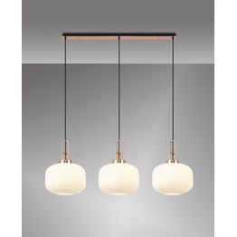 Angela Linear 3 Light Pendant E27, Copper/Matt Black With 30cm Pumpkin Shaped Ribbed Opal Glass