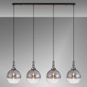 Angela Linear 4 Light Pendant E27 With 30cm Globe Glass, Smoked/Clear Black Chrome/Matt Black additional 2