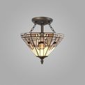 Areta 2 Light E27 Semi Ceiling With Tiffany Shade 30cm Shade, White/Grey/Black/Clear Crystal/Aged Antique Brass additional 1