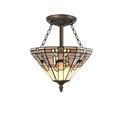 Areta 3 Light E27 Semi Ceiling With Tiffany Shade 30cm Shade, White/Grey/Black/Clear Crystal/Aged Antique Brass additional 2