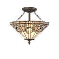 Areta 3 Light E27 White/Grey/Black/Clear Crystal/Aged Antique Brass Semi Ceiling Light With Tiffany Shade 40cm Shade additional 2