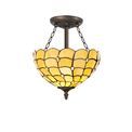 Camillie 3 Light Semi Ceiling E27 With 30cm Tiffany Shade, Beige/Clear Crystal/Aged Antique Brass additional 2