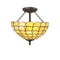Camillie 3 Light Semi Ceiling E27 With 40cm Tiffany Shade, Beige/Clear Crystal/Aged Antique Brass additional 2