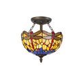 Haze 2 Light Semi Ceiling E27 With 30cm Tiffany Shade, Blue/Orange/Crystal/Aged Antique Brass additional 2