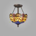 Haze 3 Light Semi Ceiling E27 With 30cm Tiffany Shade, Blue/Orange/Crystal/Aged Antique Brass additional 1