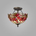 Haze 2 Light Semi Ceiling E27 With 30cm Tiffany Shade (Purple/Pink/Crystal/Aged Antique Brass) additional 1